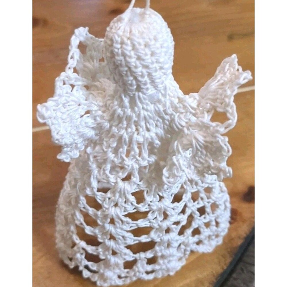Vintage Starched White Crochet Christmas Angel  4.25" Tall